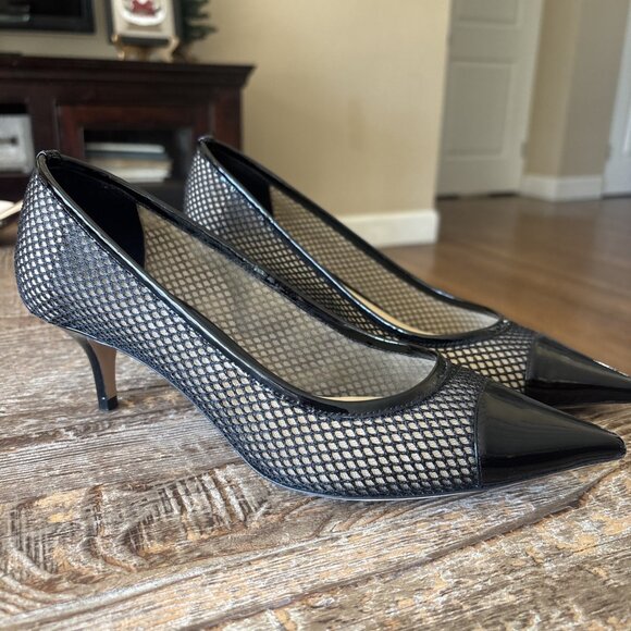 Jimmy Choo Amika Black Patent Chic Mesh Pointed Pump - Picture 4 of 6